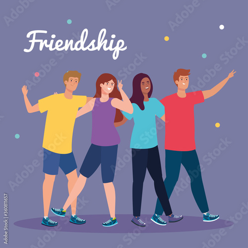 happy characters, young people, friendship excitement, cheerful laughing from happiness vector illustration design