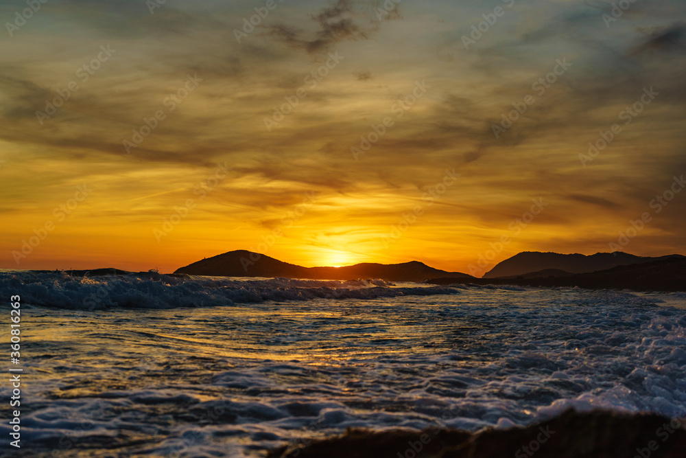Sunset over sea, Calblanque beach, spain
