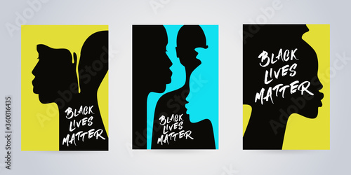 Black lives matter. Campaign against racial discrimination of dark skin color. Design set for Social advertising, web banner or t-shirt print. Modern minimalist concept. Fashion design