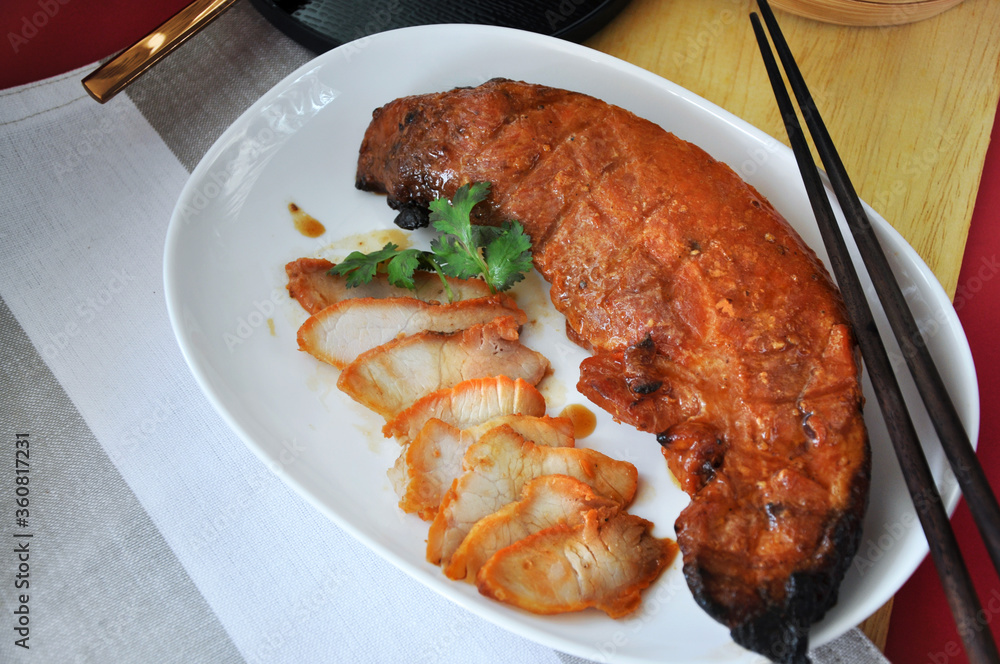 Chinese Barbecure Pork Serving on Dish