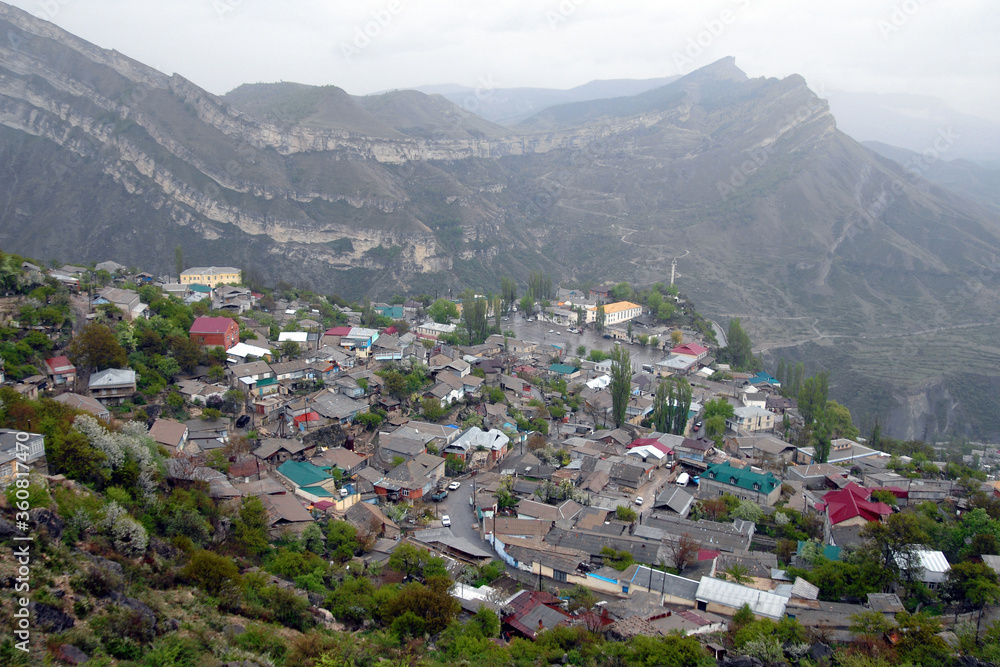 Gunib was historically important as a natural fortress during the Caucasian War of the 19th century. Last stronghold of Imam Shamil. Dagestan, North Caucasus, Russia.