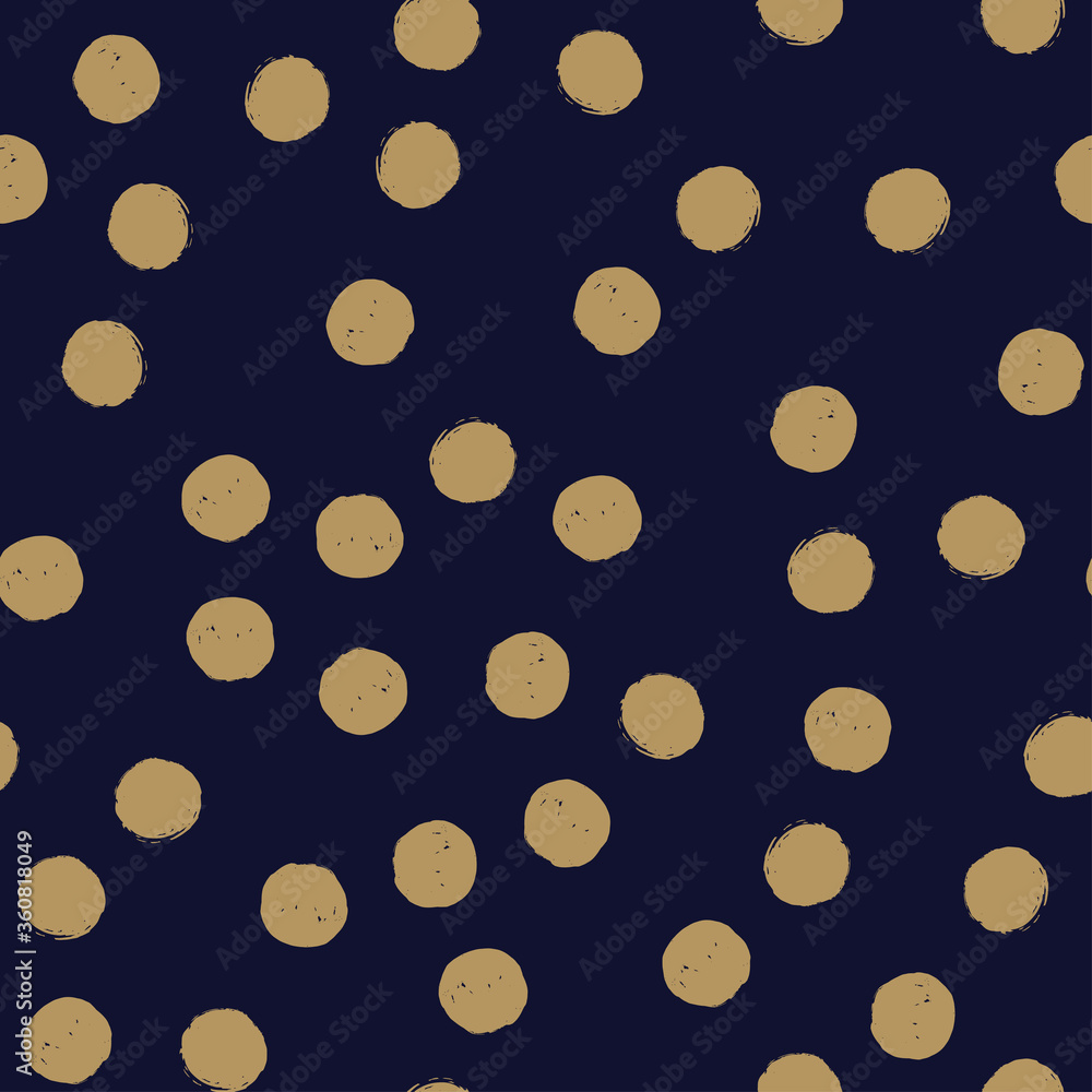 Polka dot beige seamless pattern on dark blue background. Vector design for textile, backgrounds, clothes, wrapping paper, web sites and wallpaper. Fashion illustration seamless pattern.