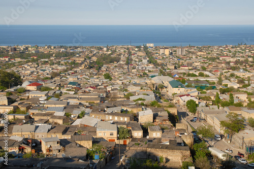 Cityscape. View at Derbent town and Caspian Sea. Dagestan, North Caucasus, Russia.