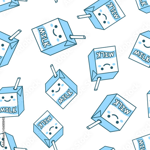 Cute milk icon in flat style. Milkshake vector illustration on white isolated background. Cartoon funny container seamless pattern business concept.