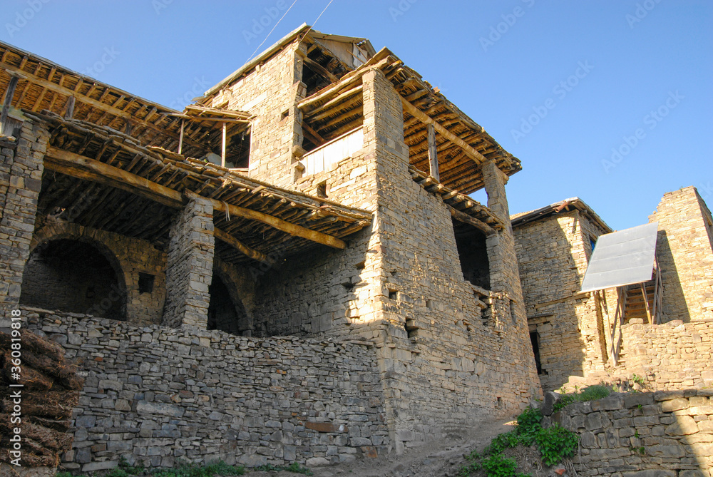 Traditional old house in Itsari village (one of the most interesting and picturesque in the region). Dagestan, North Caucasus, Russia.