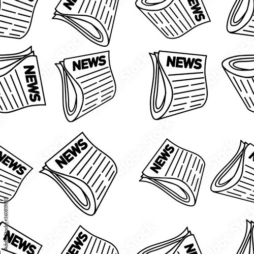 Vector Pattern with contour Newspapers. Illustration of a black outline on a white background.