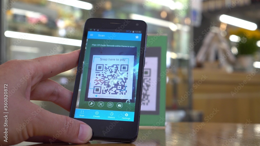 Smartphone scanning the recipient’s QR code. Mobile banking. Customers can pay through QR code, bank card, bank account or e-wallet by using payment gate