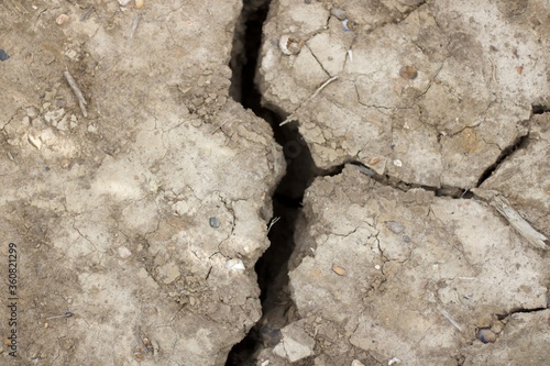 Cracked rough dried earth background in drought with copy space photo