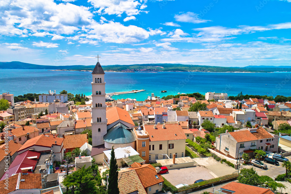 Crikvenica. Town on Adriatic sea waterfront aerial view
