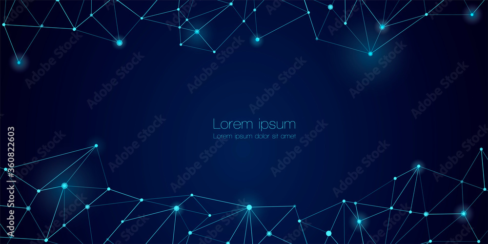 Abstract technology Network nodes Vector background. Connection science and futuristic technology, digital data tech structure, connected points on polygon grid on dark blue