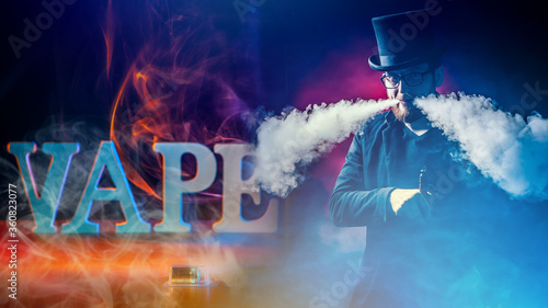 A man in a top hat lets out...