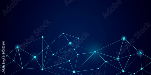 Abstract technology Network nodes Vector background. Connection science and futuristic technology  digital data tech structure  connected points on polygon grid on dark blue