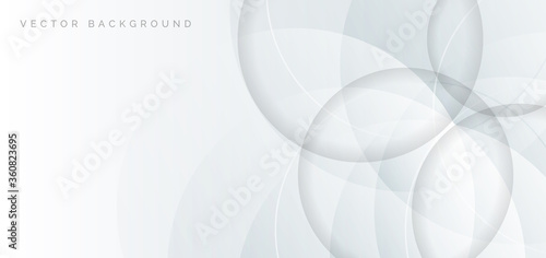 Abstract banner web white and gray geometric circles overlapping technology corporate concept background with space for your text.