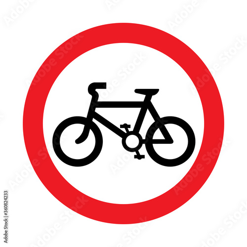 No bicycle road sign. Vector illustration of bicycle prohibition traffic sign. No entry for cyclists. Riding bike is not allowed. Bike ban.