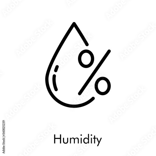Concepto aire acondicionado. Icono plano lineal gota de agua con palabra humidity en color negro
