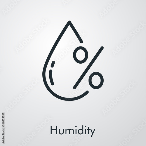 Concepto aire acondicionado. Icono plano lineal gota de agua con palabra humidity en fondo gris
