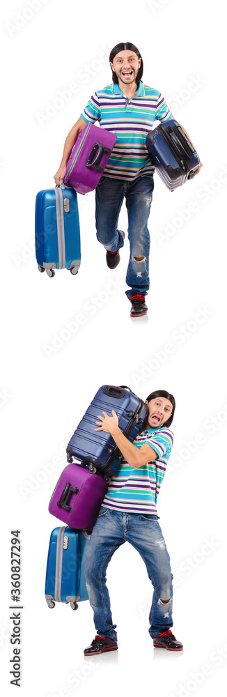Travel vacation concept with luggage on white Travel vacation concept with luggage on white