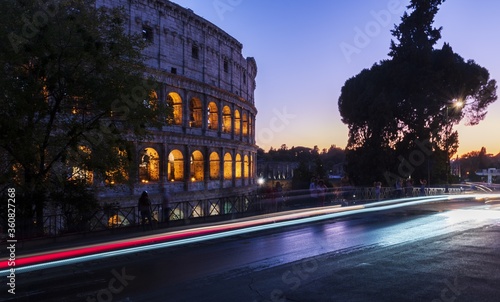 Long exposure shot at Oppian Hill Park with Colosseum in Rome, Italy photo