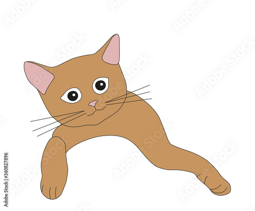 Red cute cat vector illustration isolated on white background. Funny playful kitty. Can be used as advertising, sticker, logo, icon.