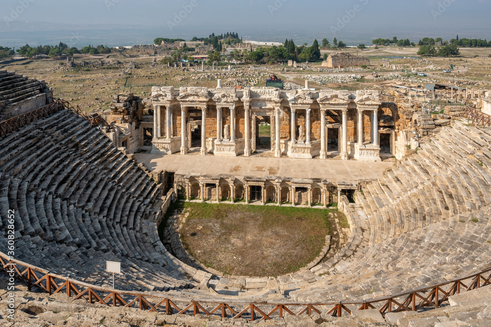 Amphitheater in ancient city of Hierapolis, Pamukkale, Turkey.