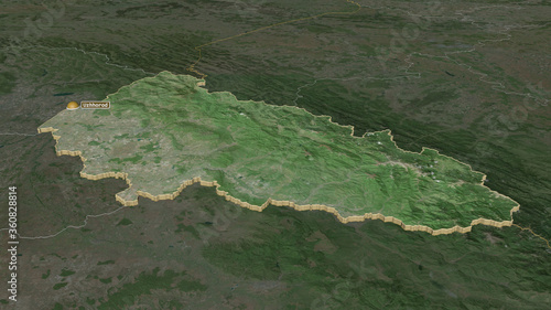 Transcarpathia, Ukraine - extruded with capital. Satellite photo