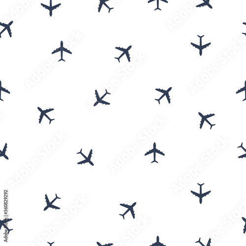 Airplane flight pattern white background. Seamless pattern plane. Vector flat illustration.