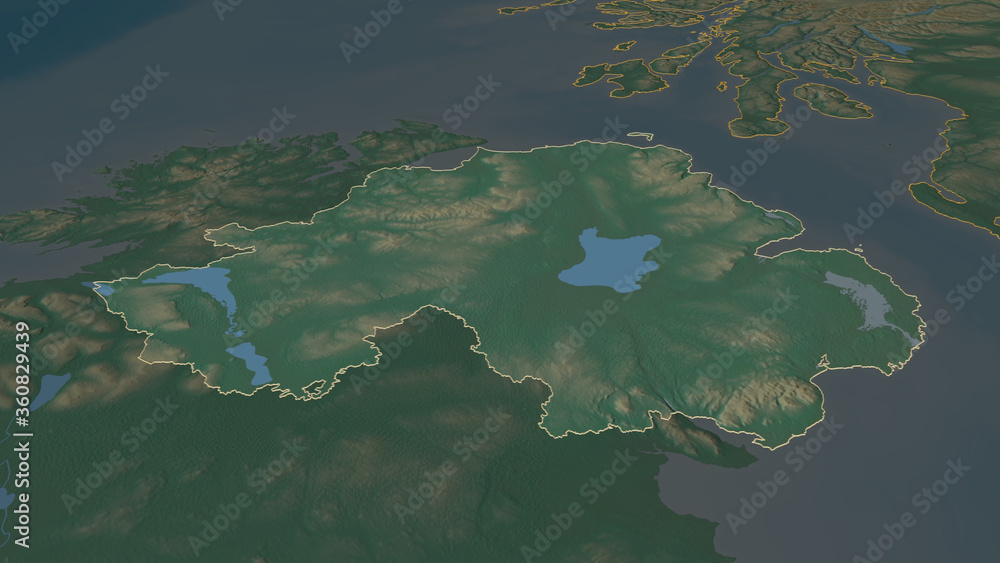Northern Ireland, United Kingdom - outlined. Relief Northern Ireland, United Kingdom - outlined. Relief