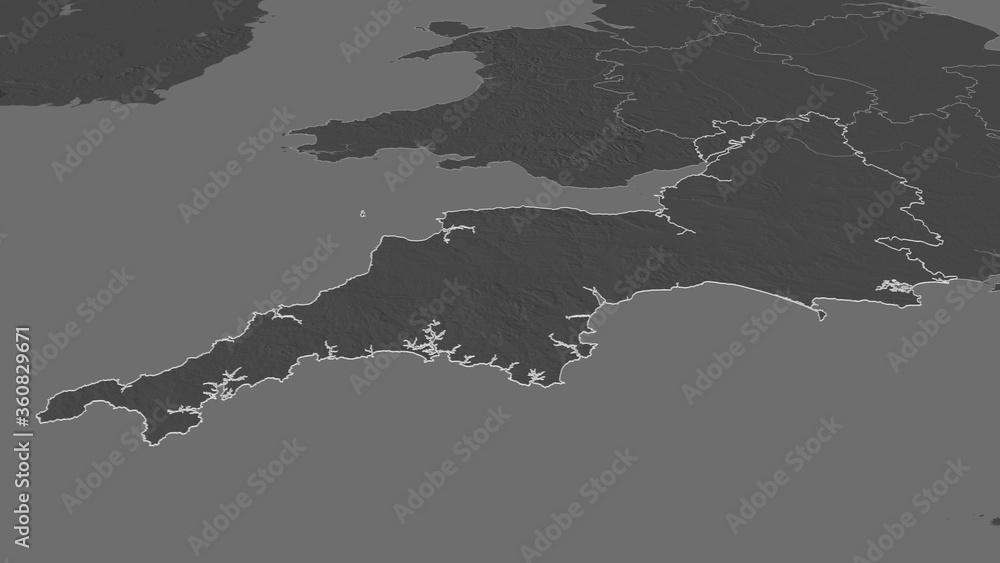 South West, United Kingdom - outlined. Bilevel South West, United Kingdom - outlined. Bilevel