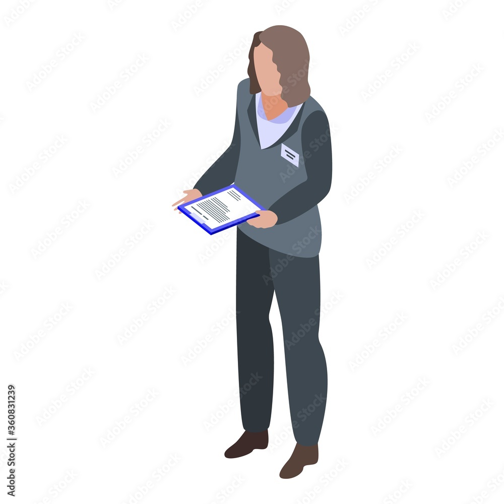 Woman credit teller icon. Isometric of woman credit teller vector icon for web design isolated on white background Woman credit teller icon. Isometric of woman credit teller vector icon for web design isolated on white background