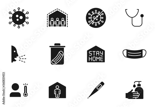 2019-ncov coronavirus silhouette vector icons isolated on white. covid-19 icon set for web, mobile apps, ui design and print