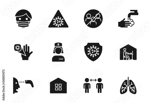 2019-ncov coronavirus glyph vector icons isolated on white. covid-19 icon set for web design, mobile app, user interface and print