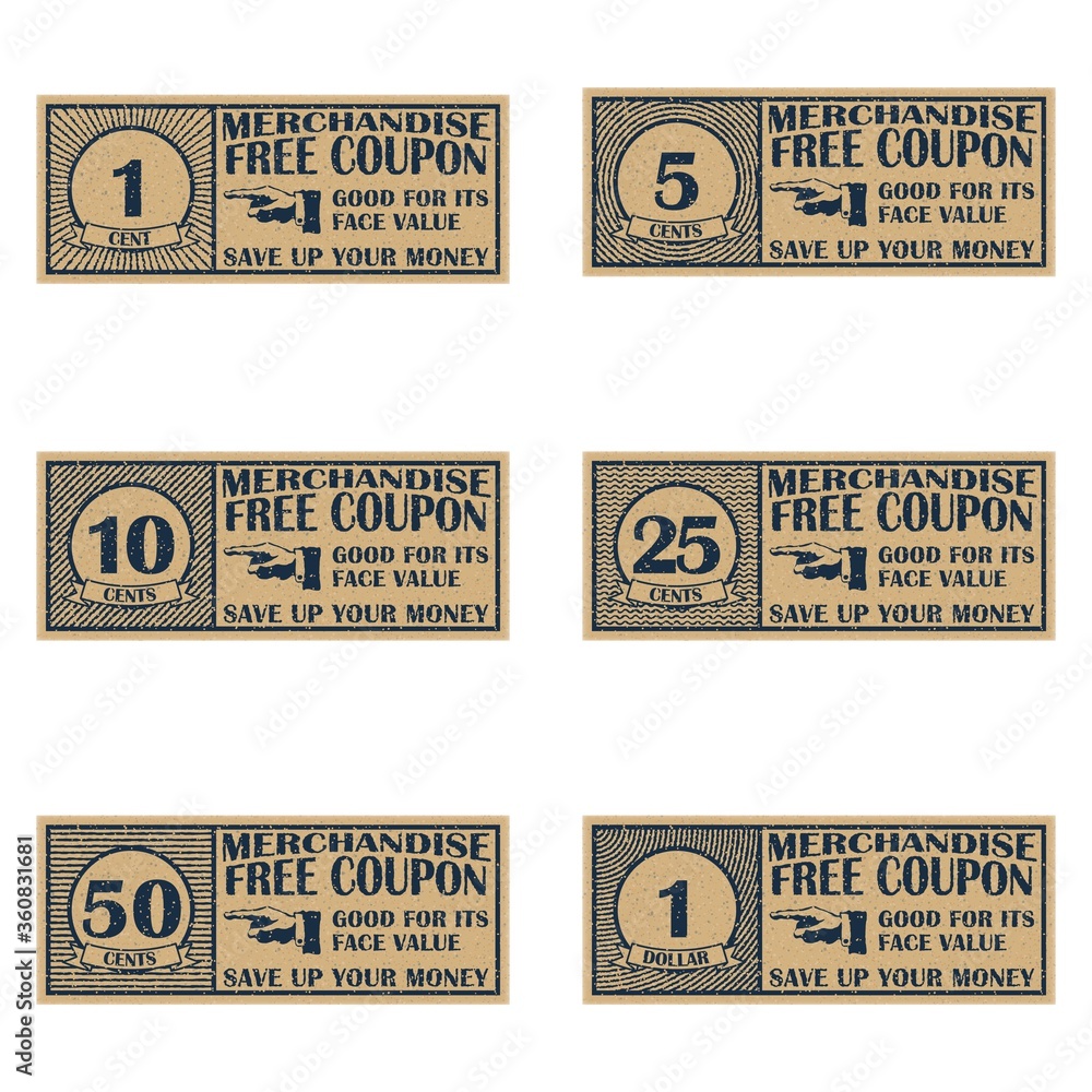 Collection of vintage coupons. Old tickets.