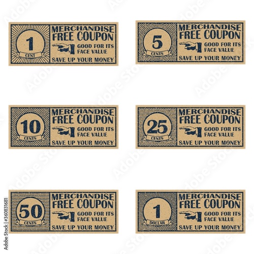 Collection of vintage coupons. Old tickets.