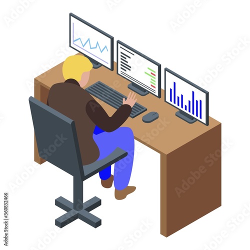 Trader desk icon. Isometric of trader desk vector icon for web design isolated on white background