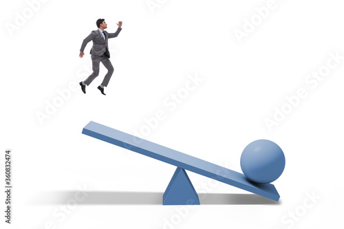 Career progression concept with businessman and seesaw