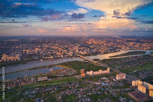 Irtysh river. Omsk city. Sunset