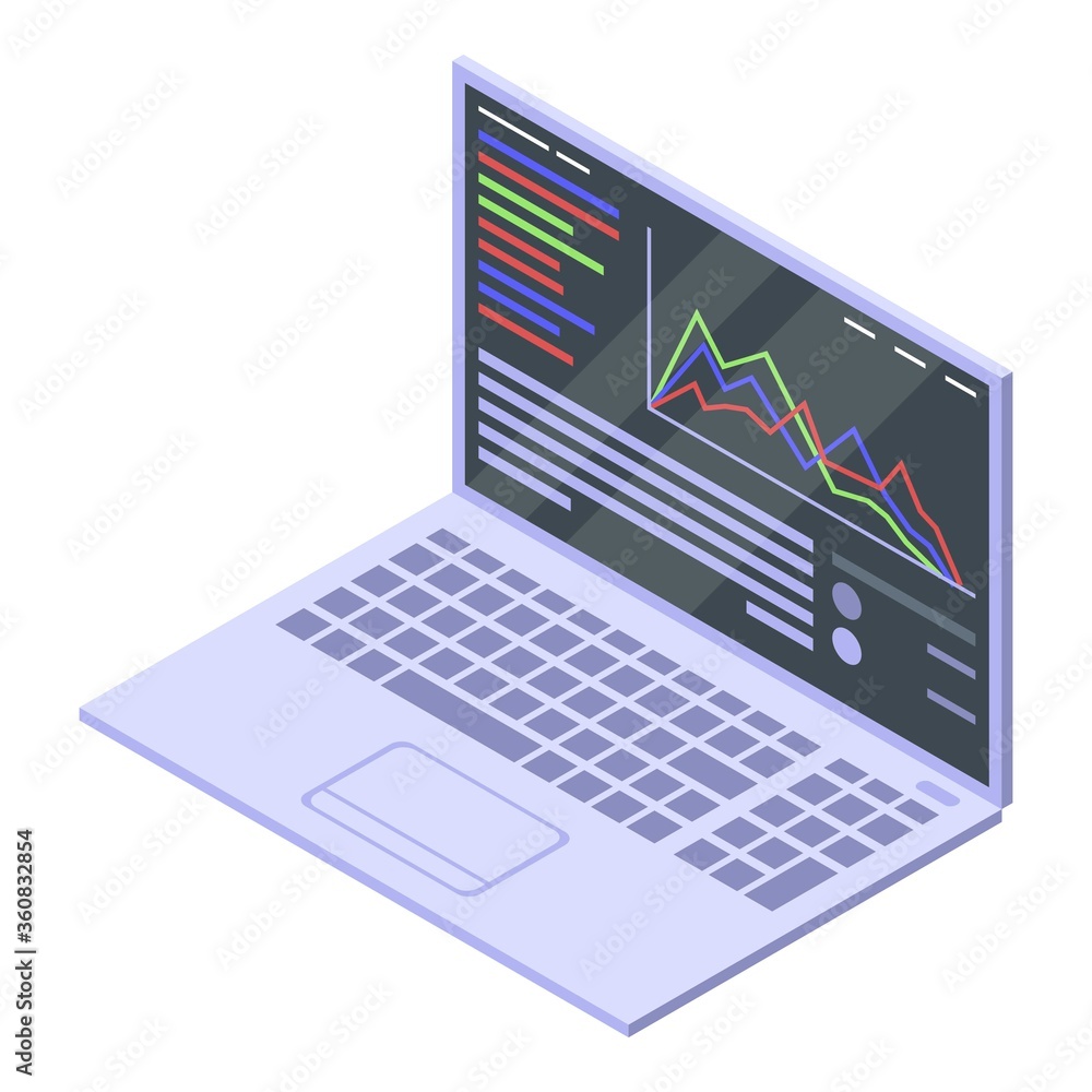 Trader laptop icon. Isometric of trader laptop vector icon for web design isolated on white background Trader laptop icon. Isometric of trader laptop vector icon for web design isolated on white background