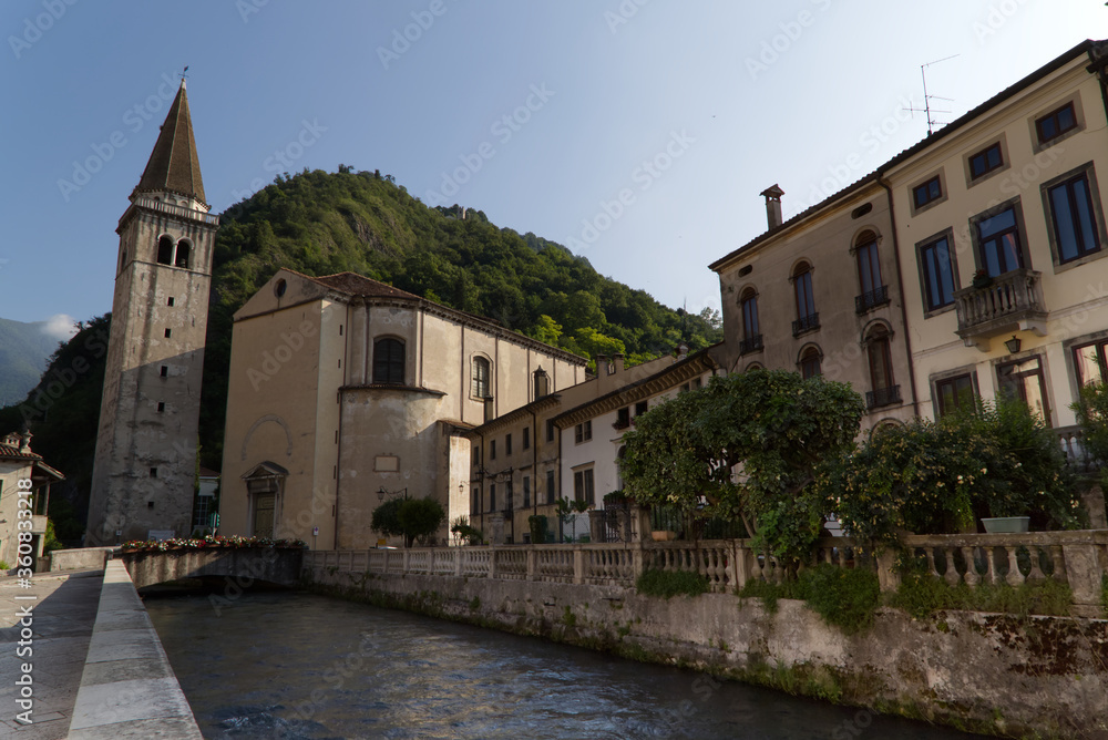 Italy, Vittorio Veneto, view Serravalle neighboord and its water channels