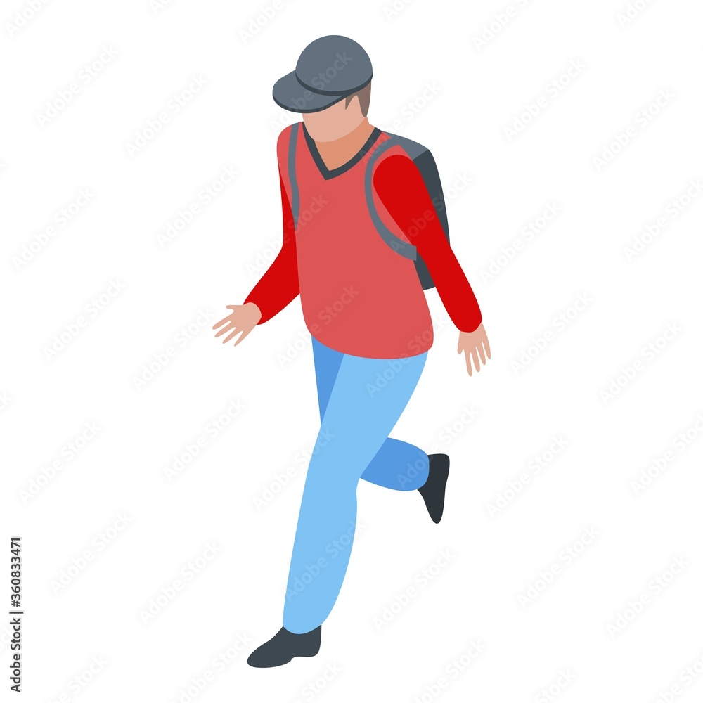 Running immigrant icon. Isometric of running immigrant vector icon for web design isolated on white background Running immigrant icon. Isometric of running immigrant vector icon for web design isolated on white background