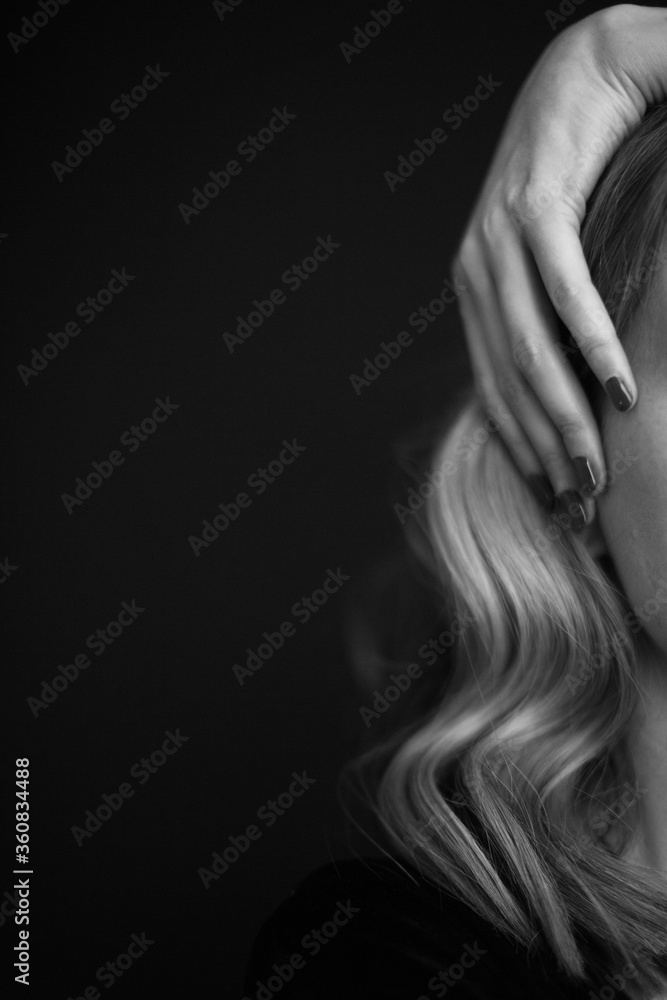 Black and white art fashion surrealistic portrait of beautiful woman, fashion studio portrait of beautiful model, details of body Black and white art fashion surrealistic portrait of beautiful woman, fashion studio portrait of beautiful model, details of body