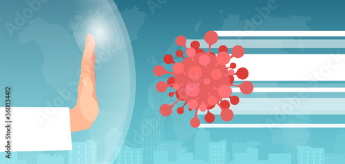 Vector of a doctor hand shielding from Coronavirus