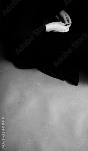 Black and white art fashion surrealistic portrait of beautiful woman, fashion studio portrait of beautiful model, details of body