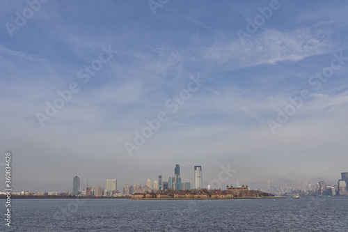 Manhatten skyline with Ellis Island