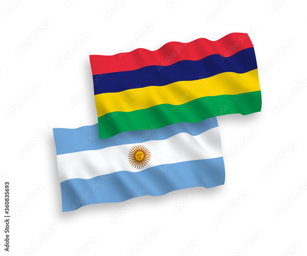 Obraz premium Flags of Mauritius and Argentina on a white background