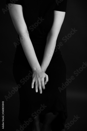 Black and white art fashion surrealistic portrait of beautiful woman, fashion studio portrait of beautiful model, details of body
