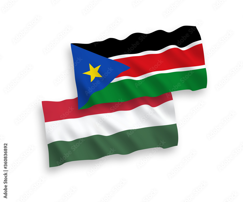Flags of Republic of South Sudan and Hungary on a white background Flags of Republic of South Sudan and Hungary on a white background