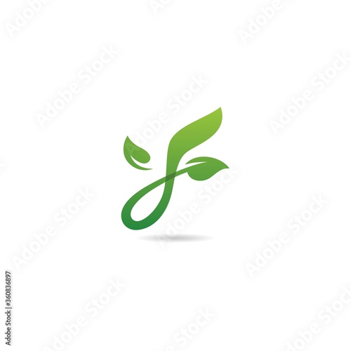 initial f logo with leaf design vector, icon, element, template