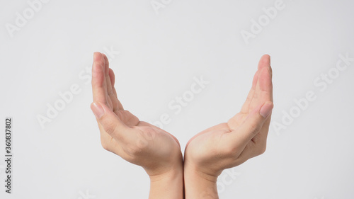 empty hand doing carryd gesture on white background.