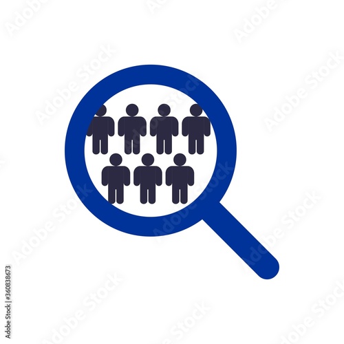 Vector illustration of people search, grouping people with a magnifying glass. Population census.