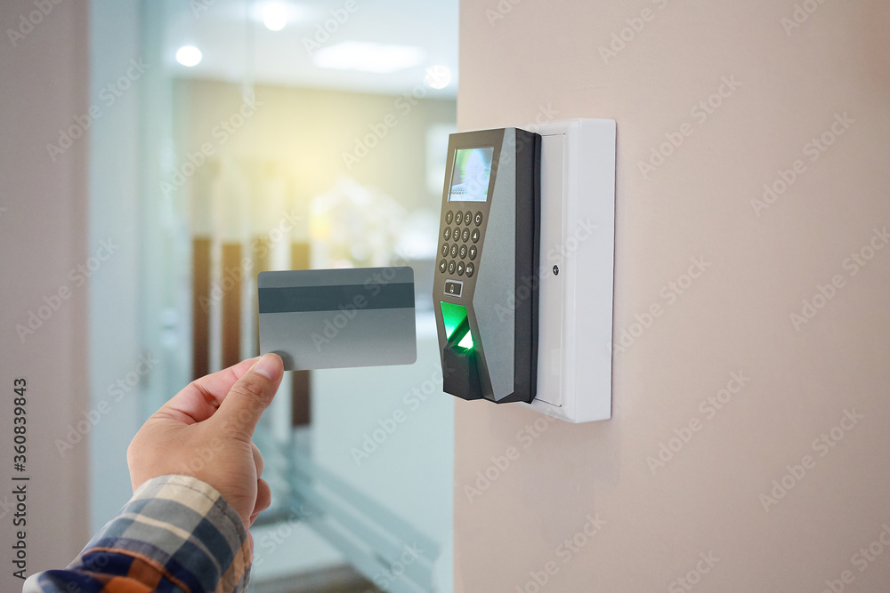Electronic key card and finger scan access control system to lock and unlock doors. Electronic key card and finger scan access control system to lock and unlock doors.